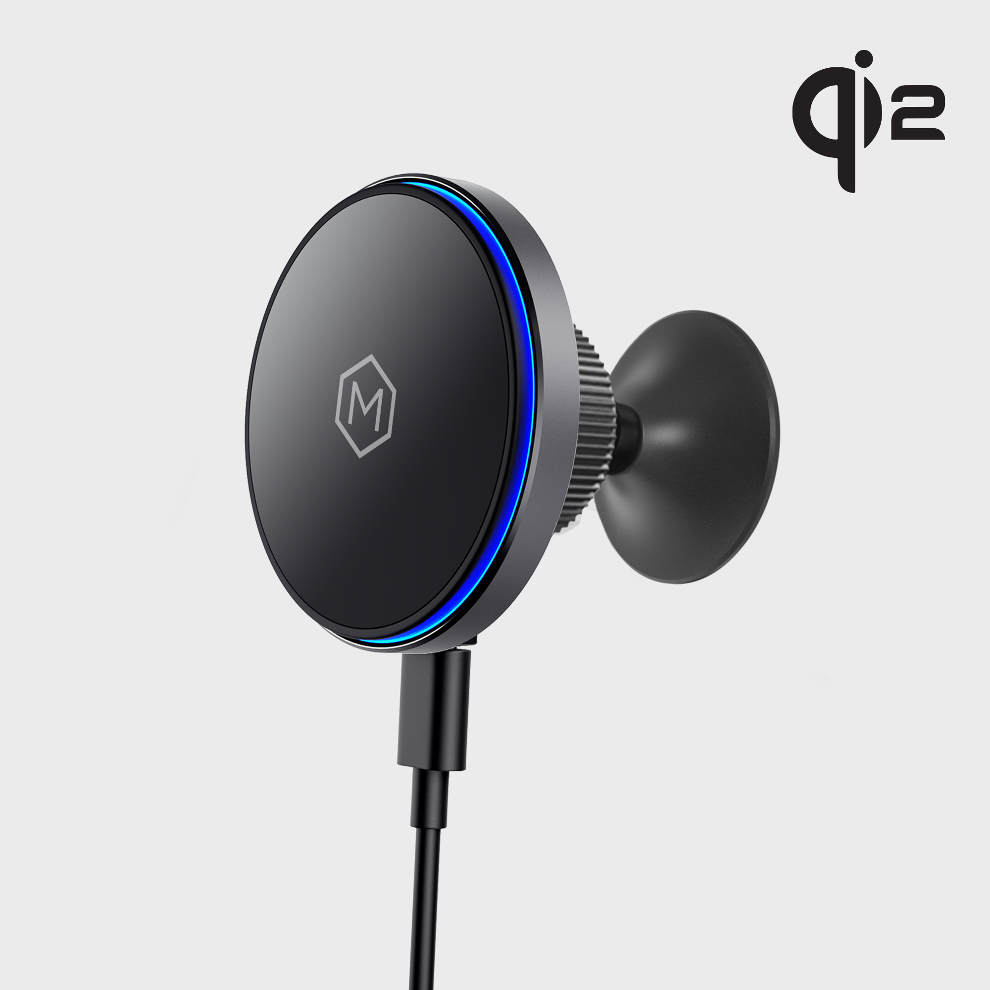 Mighty Mount MagSwitch Qi2 wireless iPhone car mount secured on a vehicle dashboard