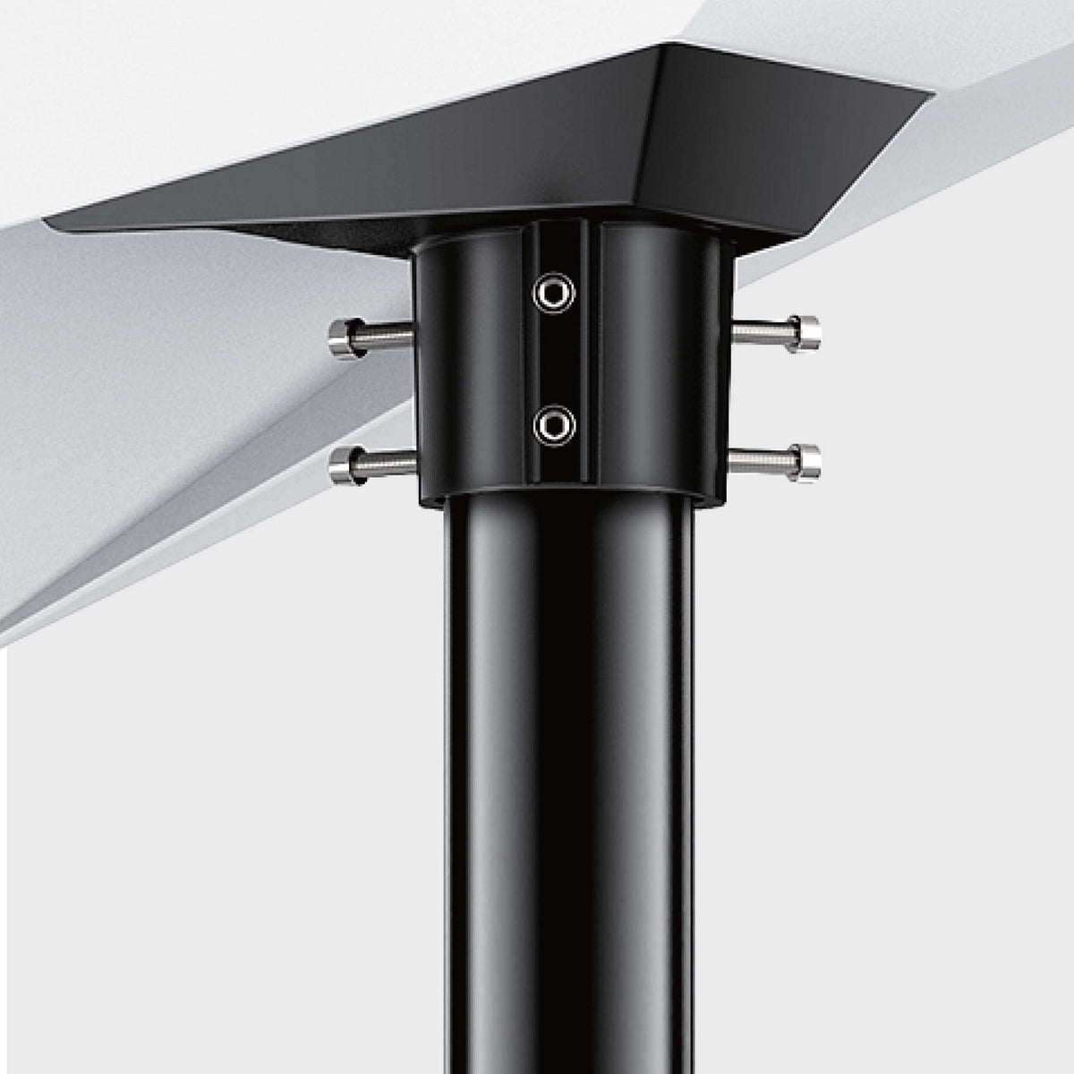 Close-up of the black adjustable pipe with 180-degree rotation feature, part of the Starlink roof mount system on a house roof