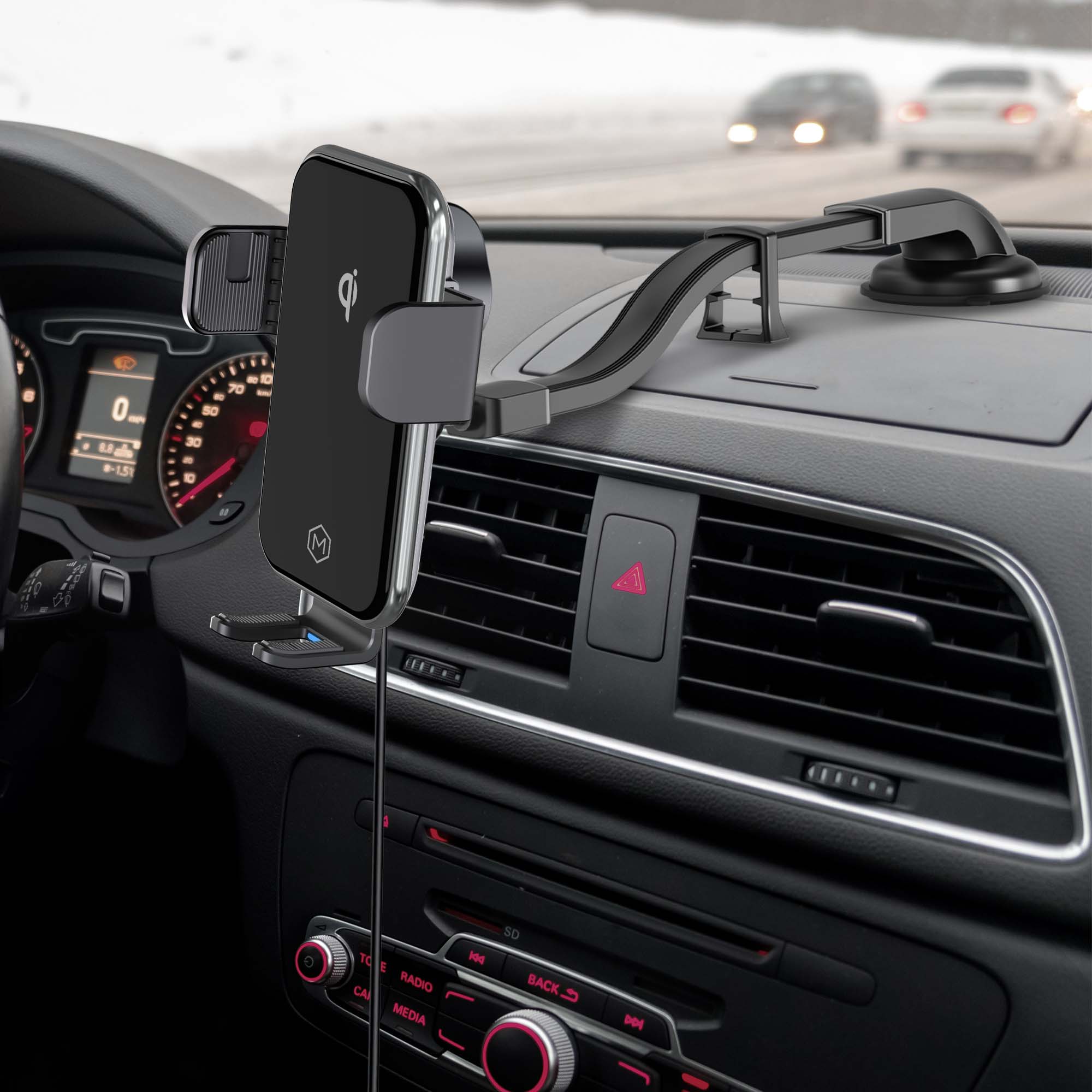 Auto Grip Wireless Car Charger Flexible Gooseneck Phone Mount Qi Certified Auto-Clamp for iPhone and Android