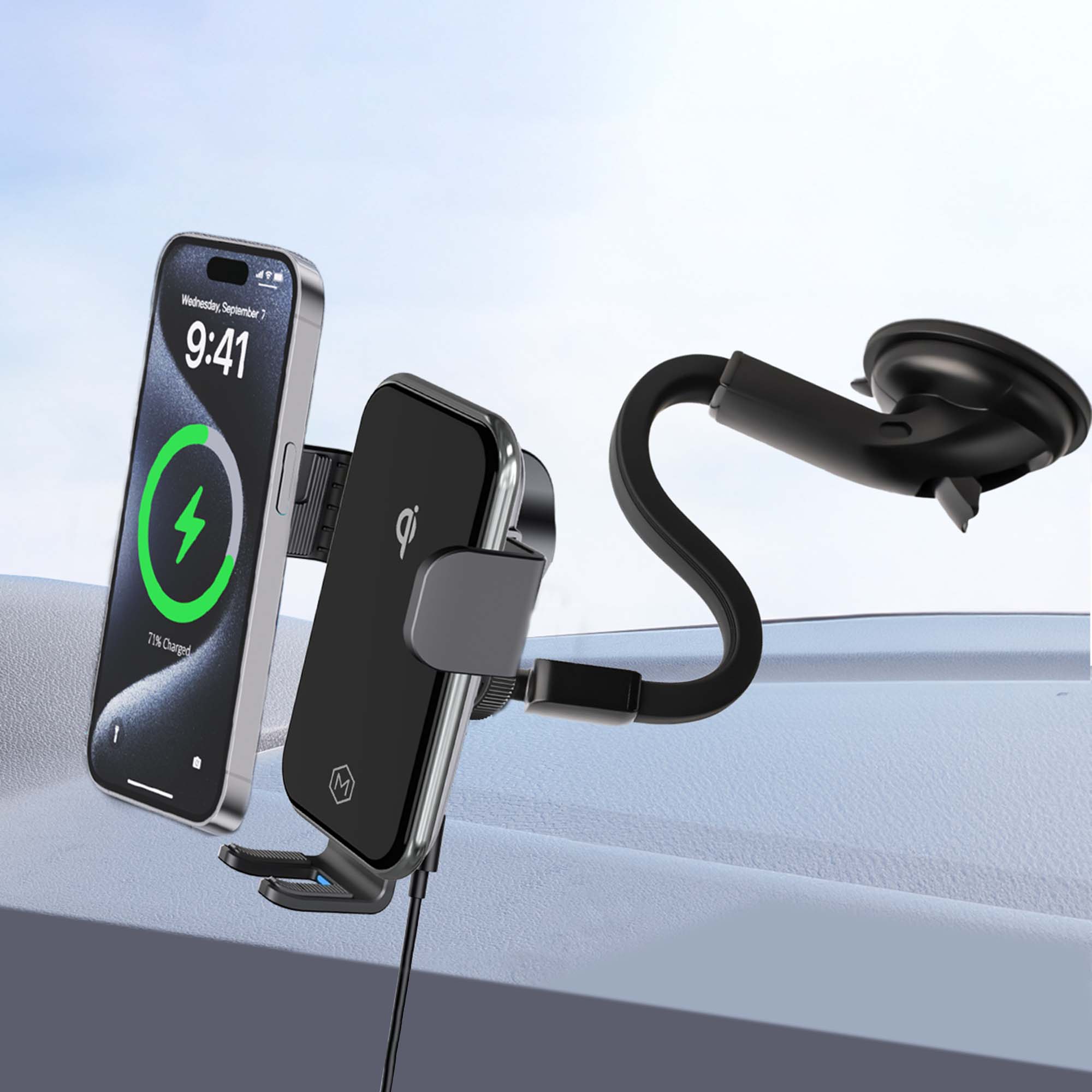 Auto Grip Wireless Car Charger Flexible Gooseneck Phone Mount Qi Certified Auto-Clamp for iPhone and Android