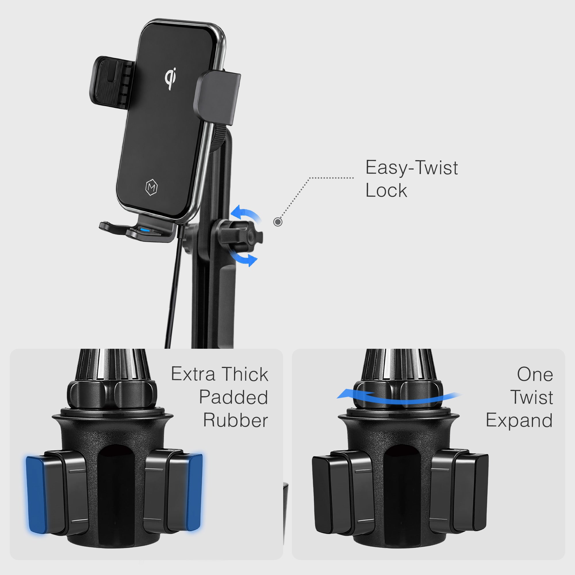 Auto Grip Wireless Charger Cup Holder Phone Mount