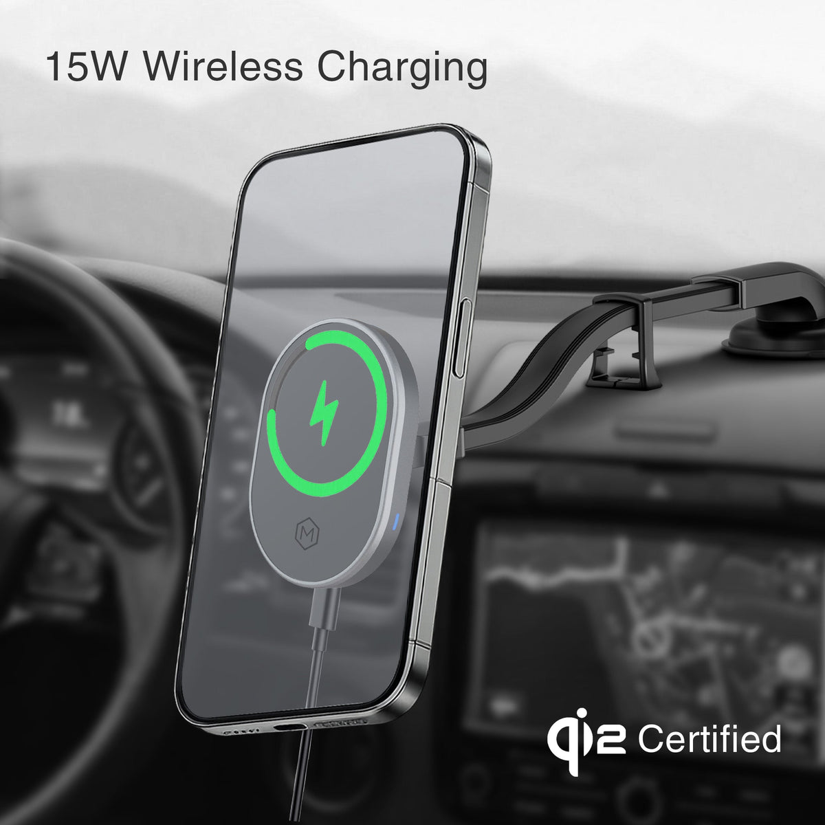 MagSafe Wireless Charger Flexible Gooseneck Suction Cup Phone Mount