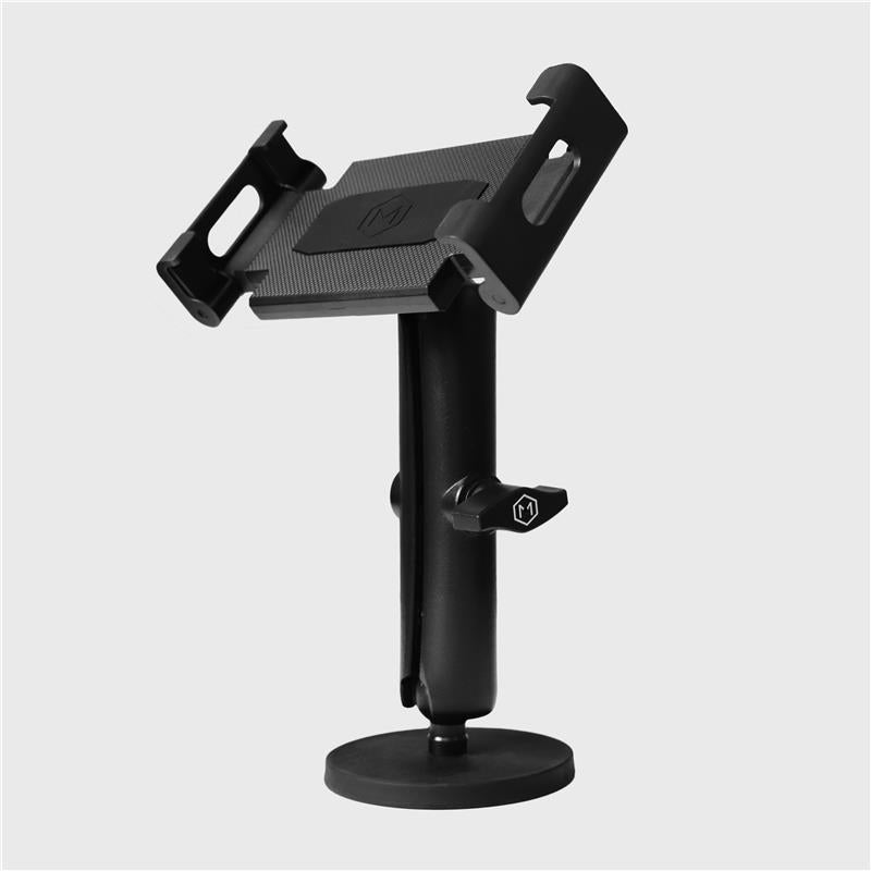 Heavy duty magnetic base iPad holder with adjustable clamp, black industrial mount for secure device attachment, SKU: 12345