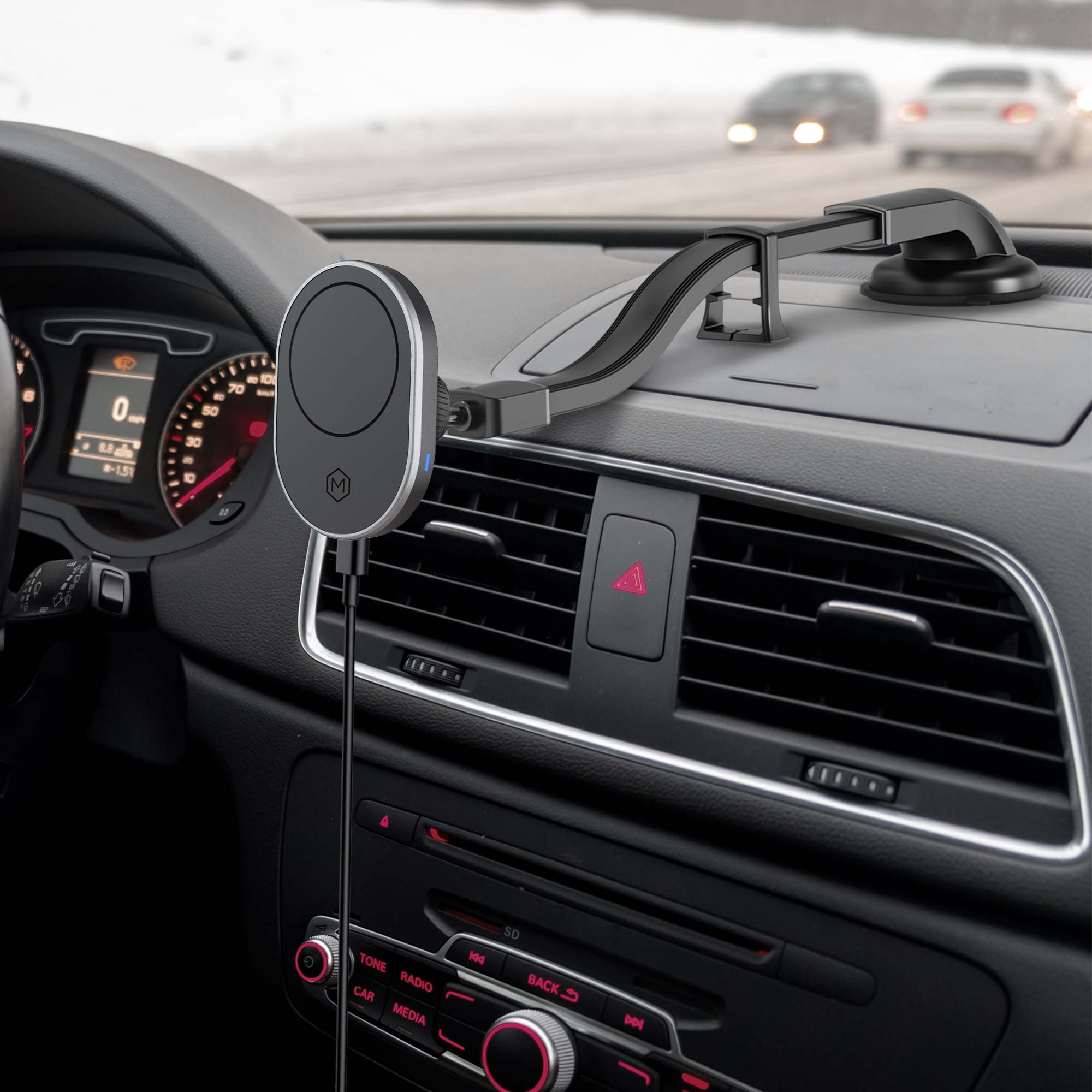 MagSafe Wireless Car Charger Flexible Gooseneck Phone Mount for iPhone and Android