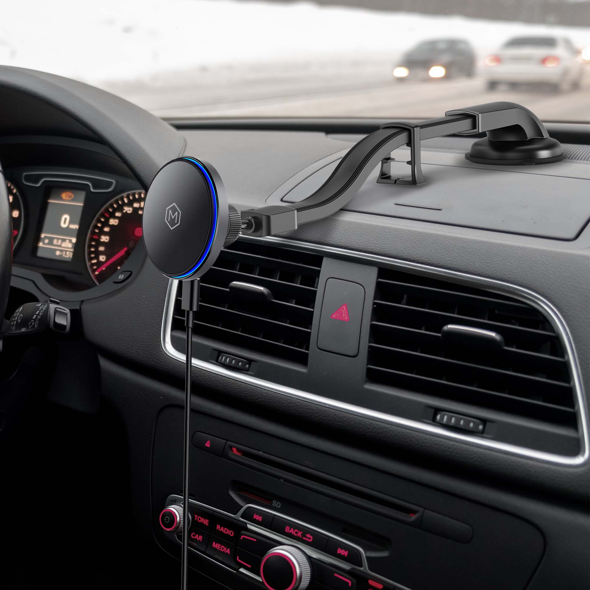 Qi2 MagSafe Wireless Car Charger Flexible Gooseneck Phone Mount for iPhone and Android