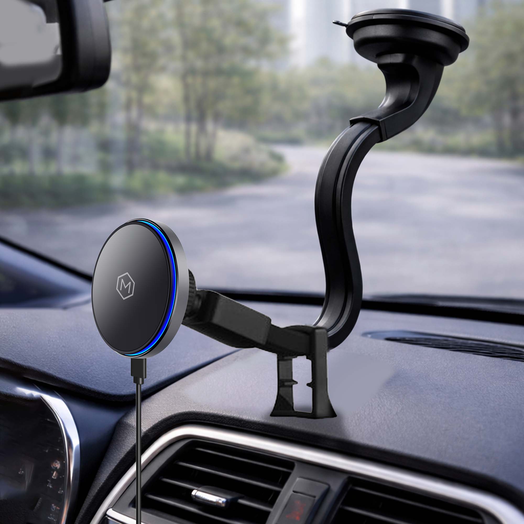 Qi2 MagSafe Wireless Car Charger Flexible Gooseneck Phone Mount for iPhone and Android