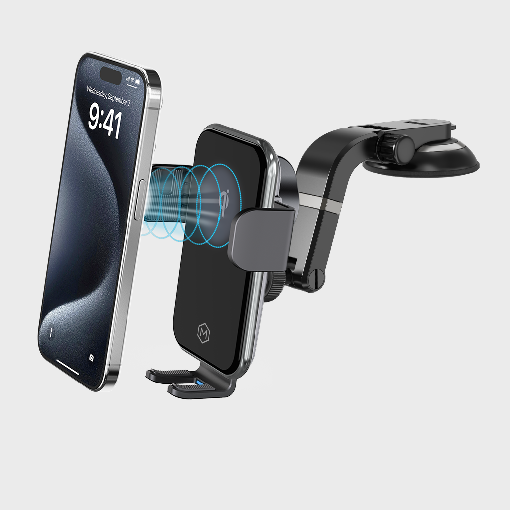 Auto Grip Fast Wireless Car Charger With Multi-Angle Suction Cup Mount - Qi-Certfied