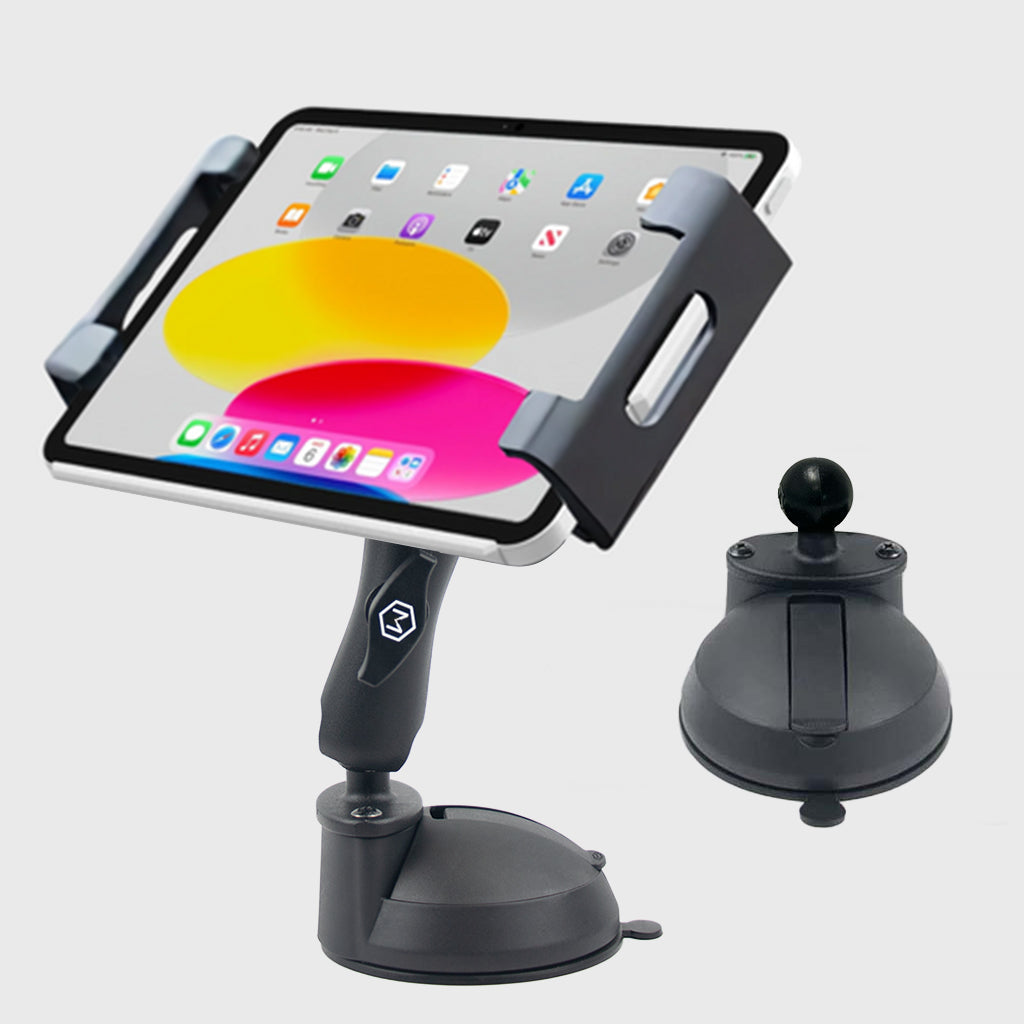 Single Suction Cup iPad & Tablet Mount – Adjustable Arm 6.25”–13” Devices 360° Rotation