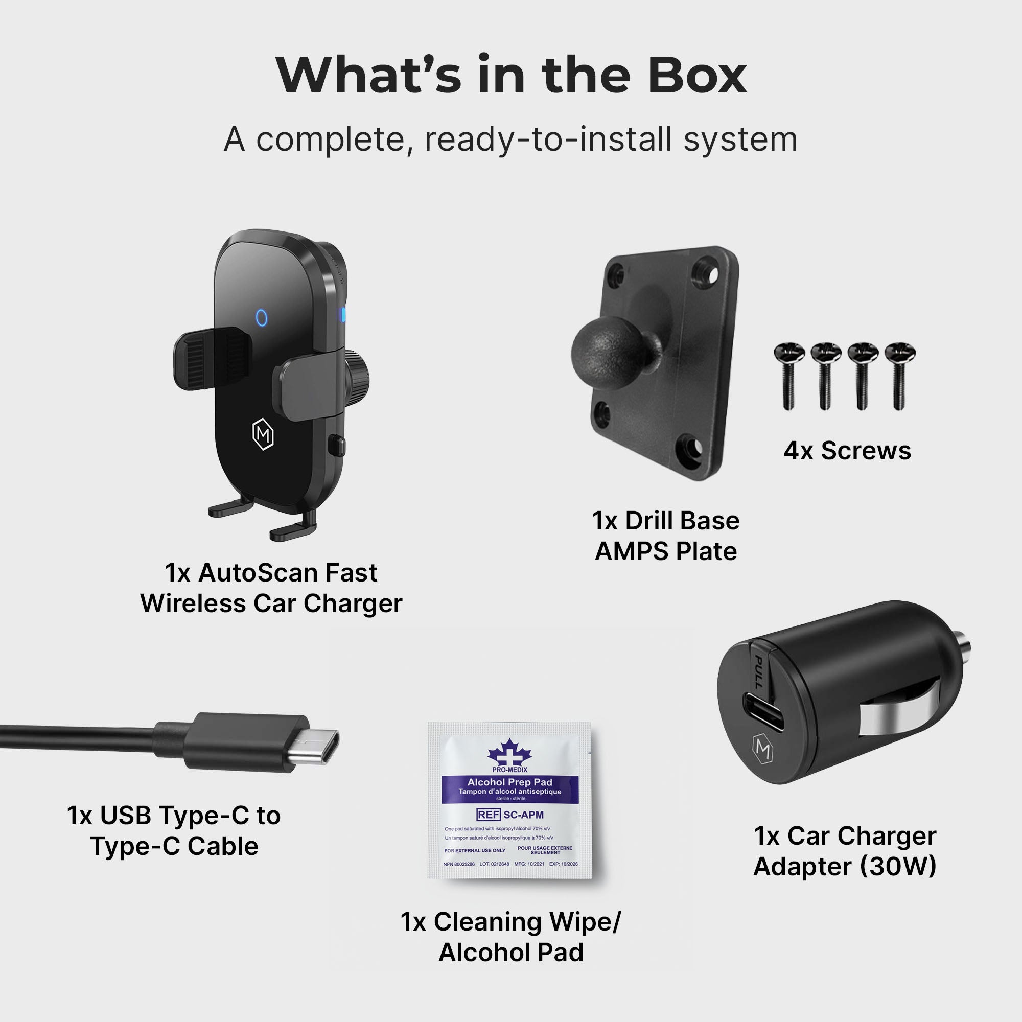 Auto Scan Fast Wireless Car Charger Mount with Drill Base AMPS Mounting Plate