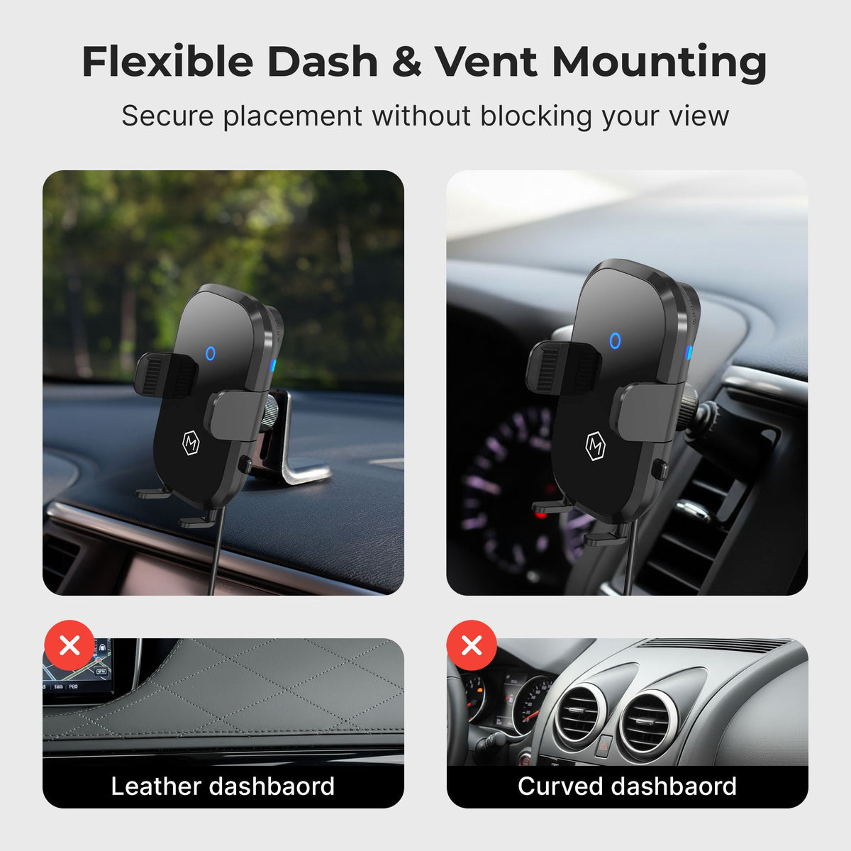 AutoScan 15W Wireless Charger Vent & Dash Phone Mount