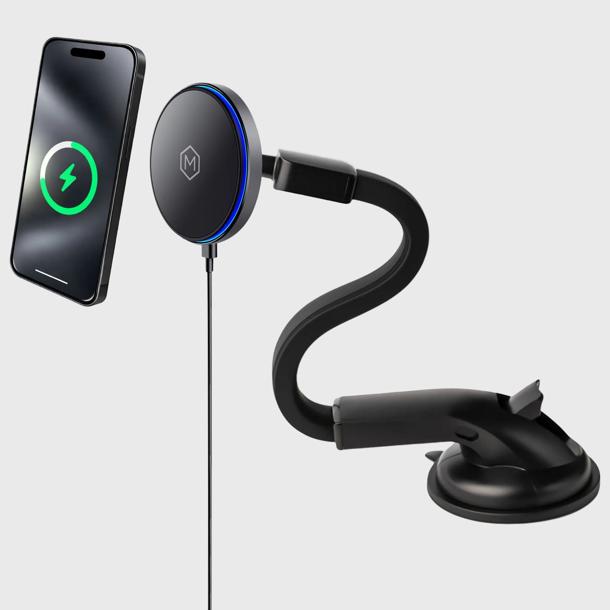 Qi2 MagSafe Wireless Car Charger Flexible Gooseneck Phone Mount for iPhone and Android