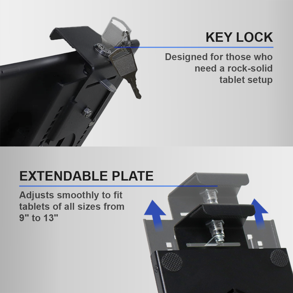 9”–13” Triple Suction Cup Tablet Holder – Metal Locking Industrial iPad Mount