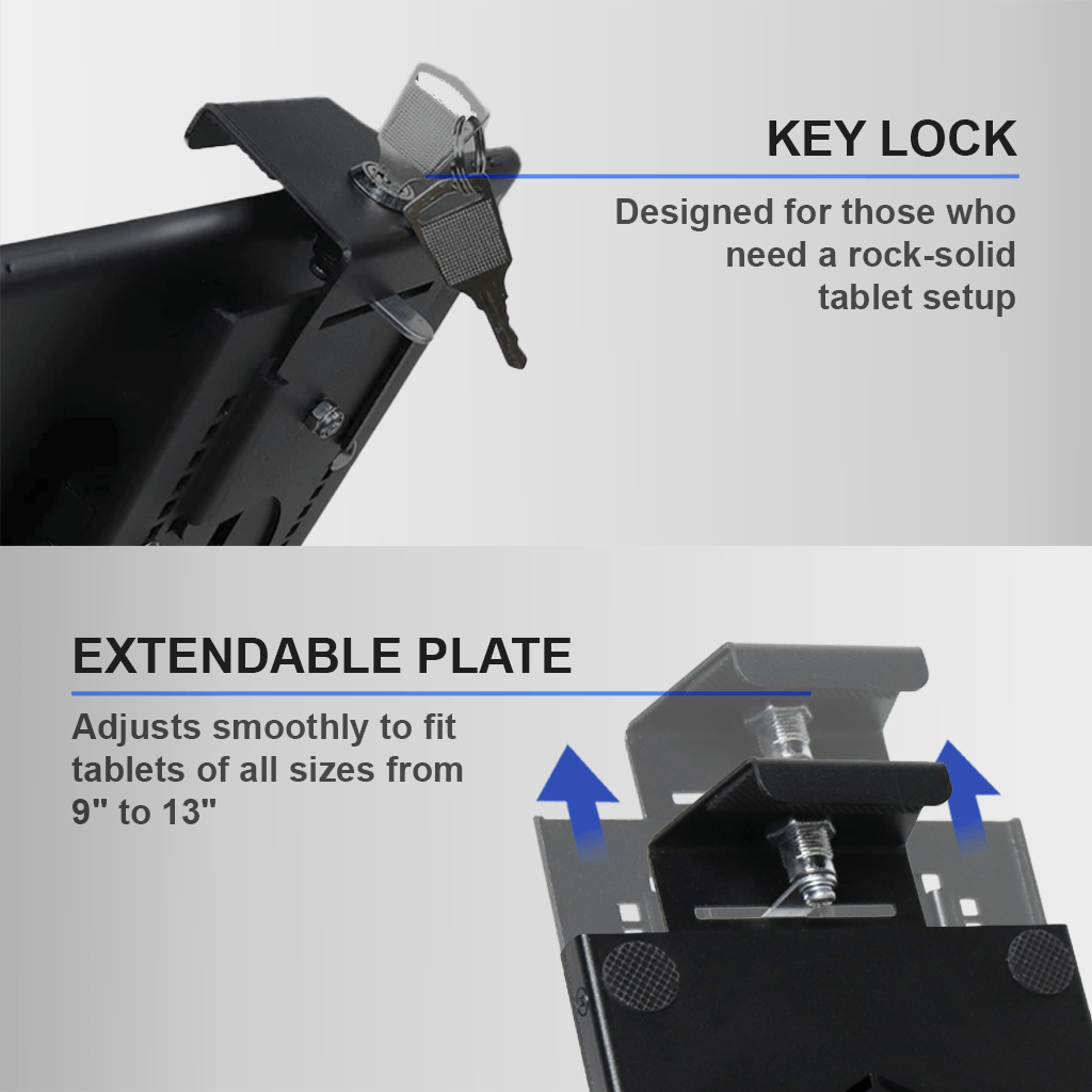 9”–13” AMPS Drill Base iPad & Tablet Holder with Metal Locking