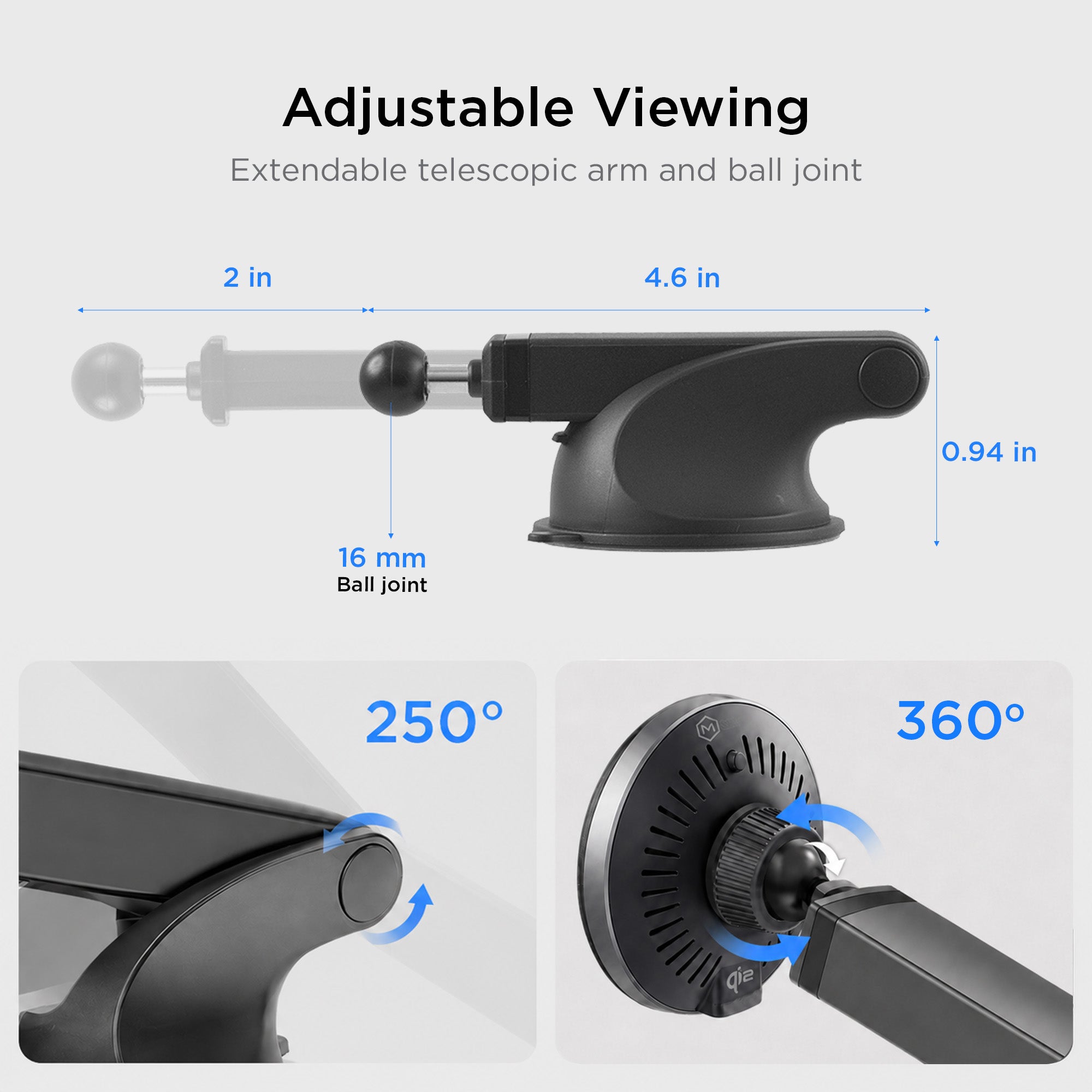 MagSwitch Qi2 Wireless Charger Telescopic Suction Phone Mount for iPhone and Android