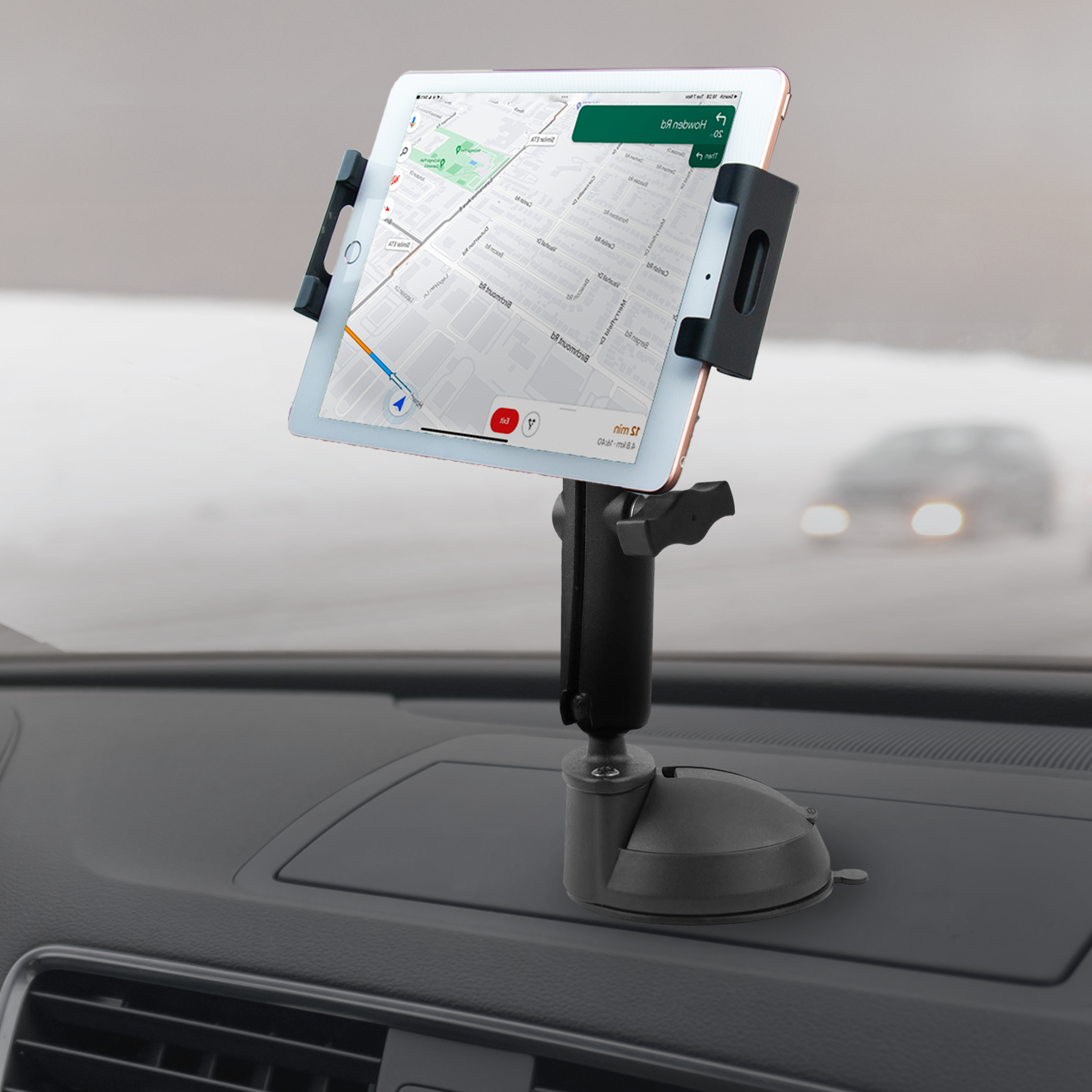 Single Suction Cup iPad & Tablet Mount – Adjustable Arm 6.25”–13” Devices 360° Rotation