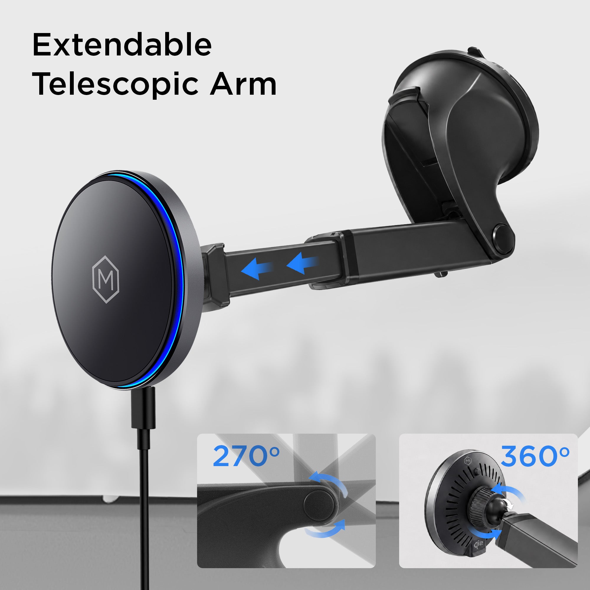 MagSwitch Qi2 Wireless Charger Telescopic Suction Phone Mount for iPhone and Android