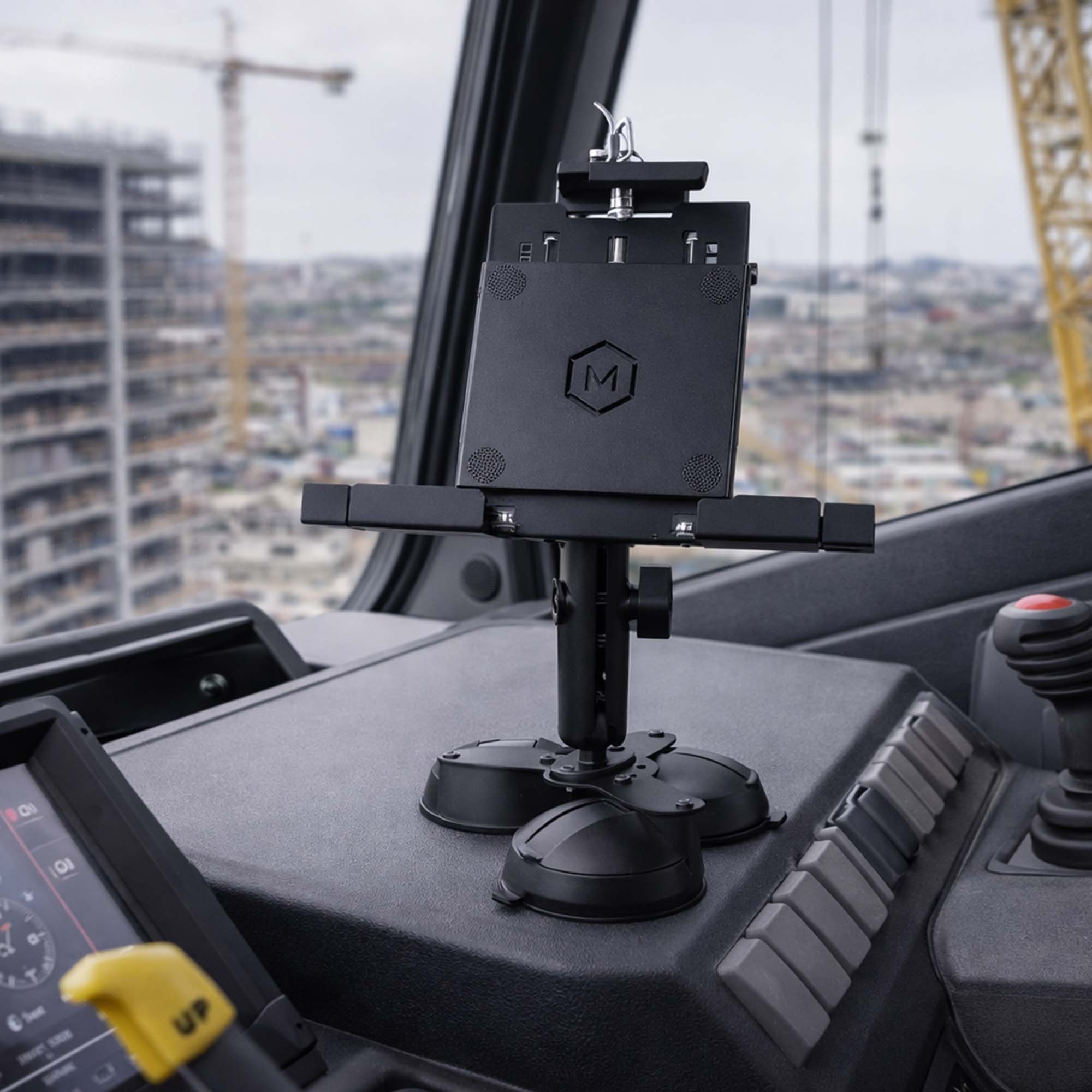 9”–13” Triple Suction Cup Tablet Holder – Metal Locking Industrial iPad Mount