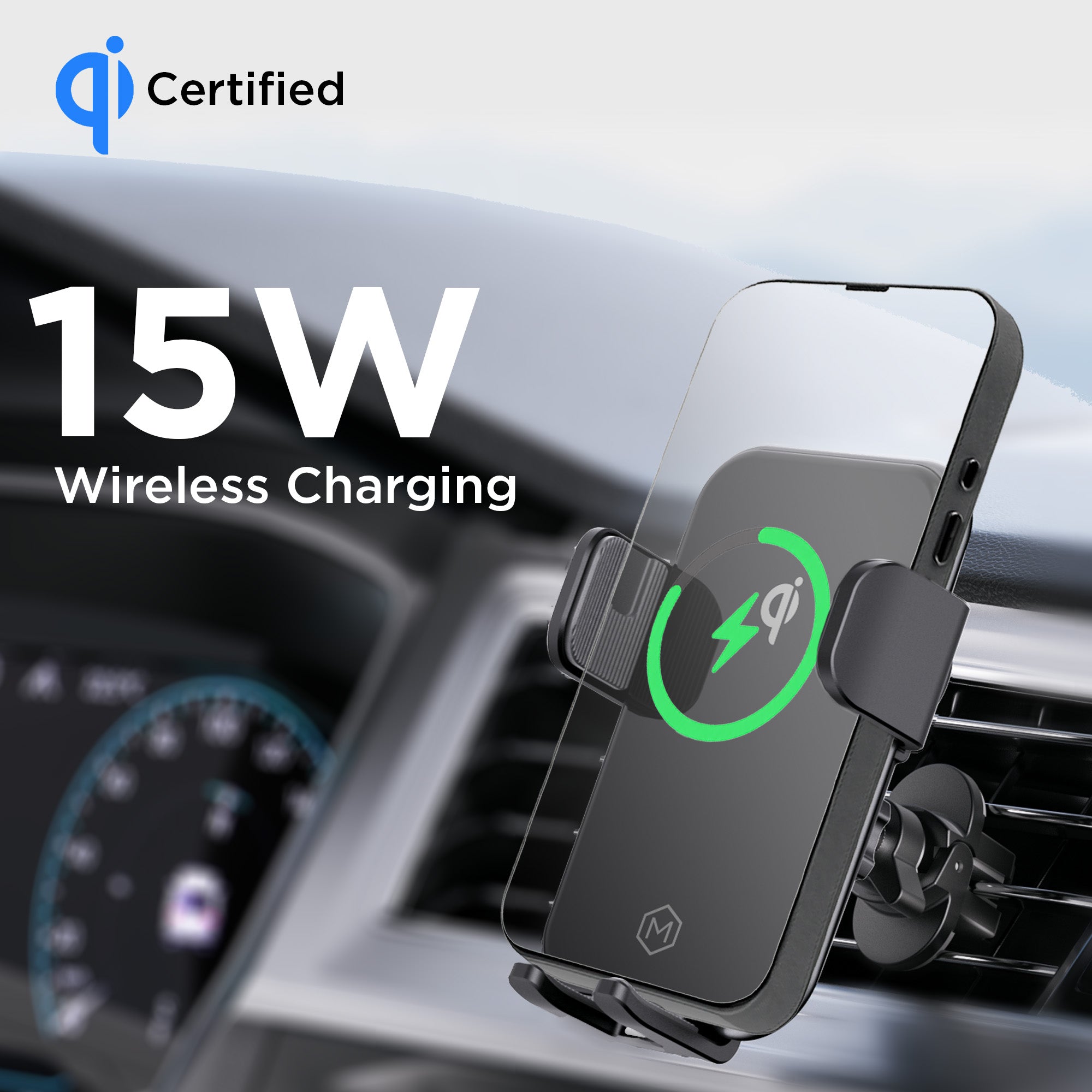 Auto Grip Wireless Car Charger Phone Mount Qi Certified Multi-Angle Suction Cup Auto-Clamp for iPhone and Android