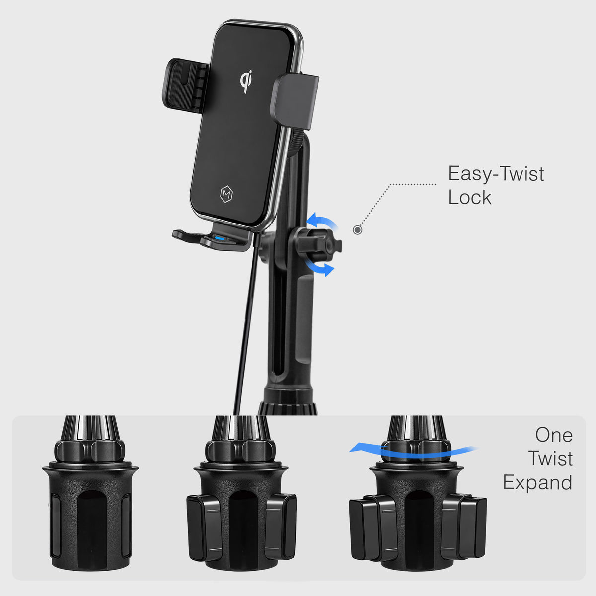 Auto Grip Wireless Charger Cup Holder Phone Mount