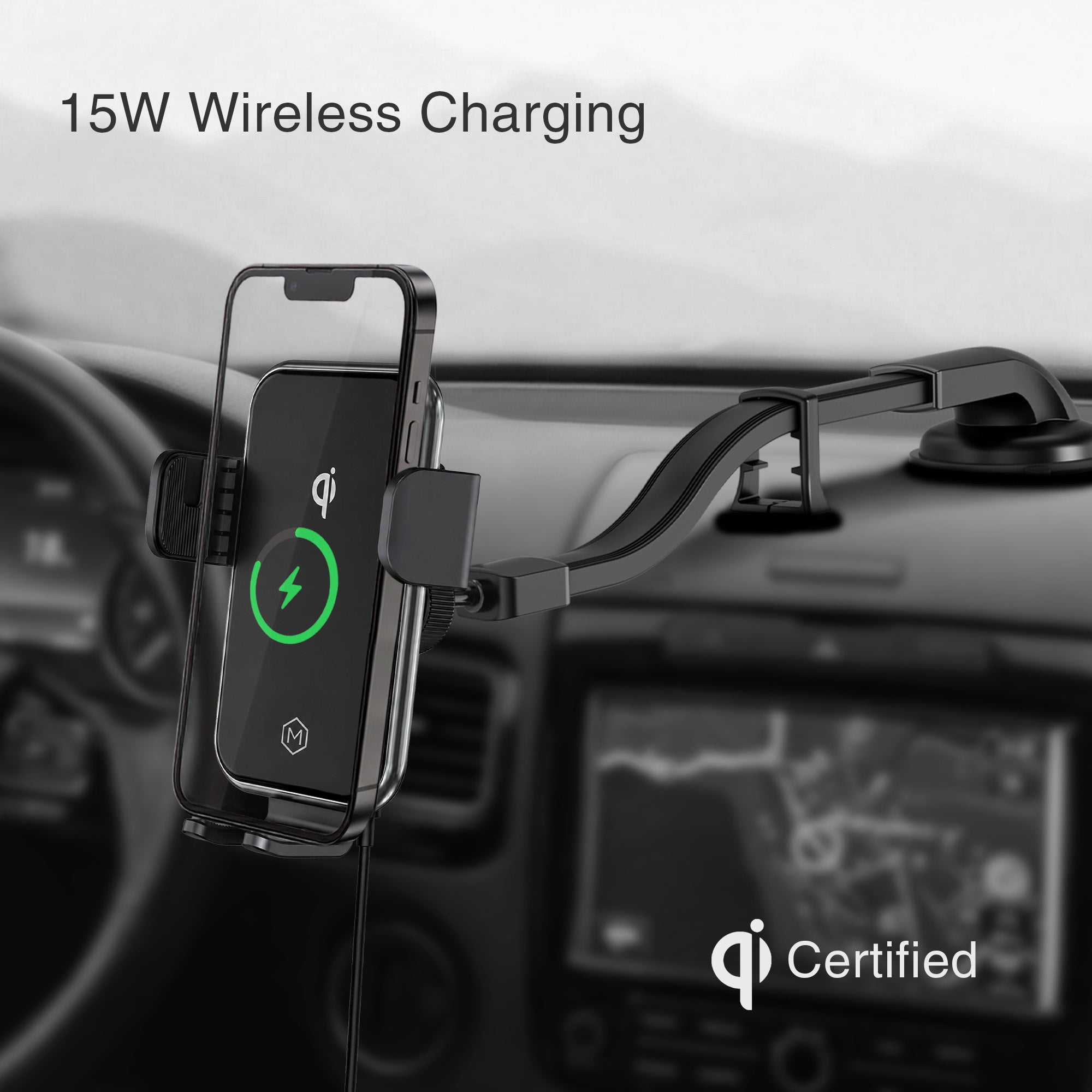 Auto Grip Wireless Charger Flexible Gooseneck Suction Cup Phone Mount