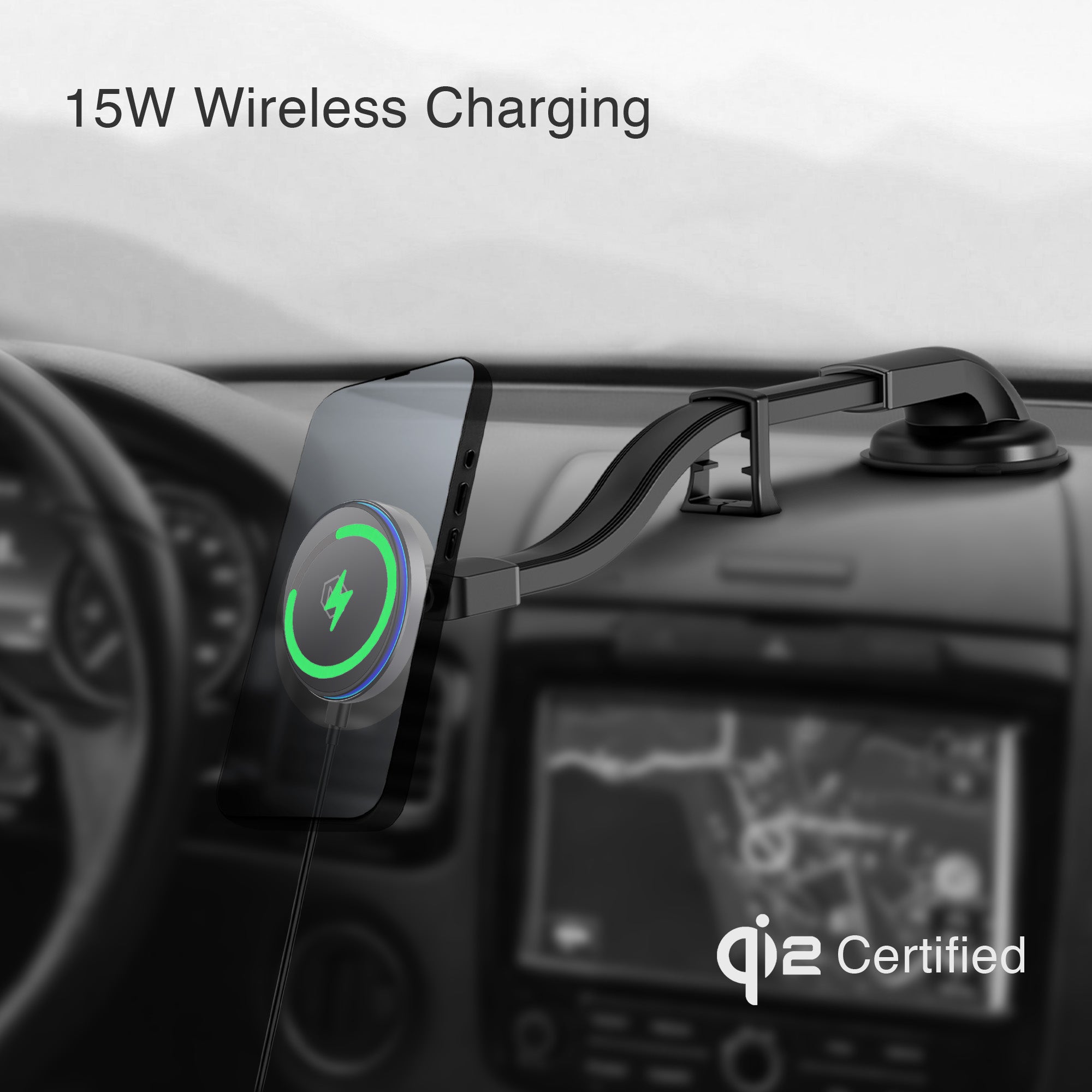 Qi2 MagSafe Wireless Flexible Gooseneck Suction Cup Phone Mount