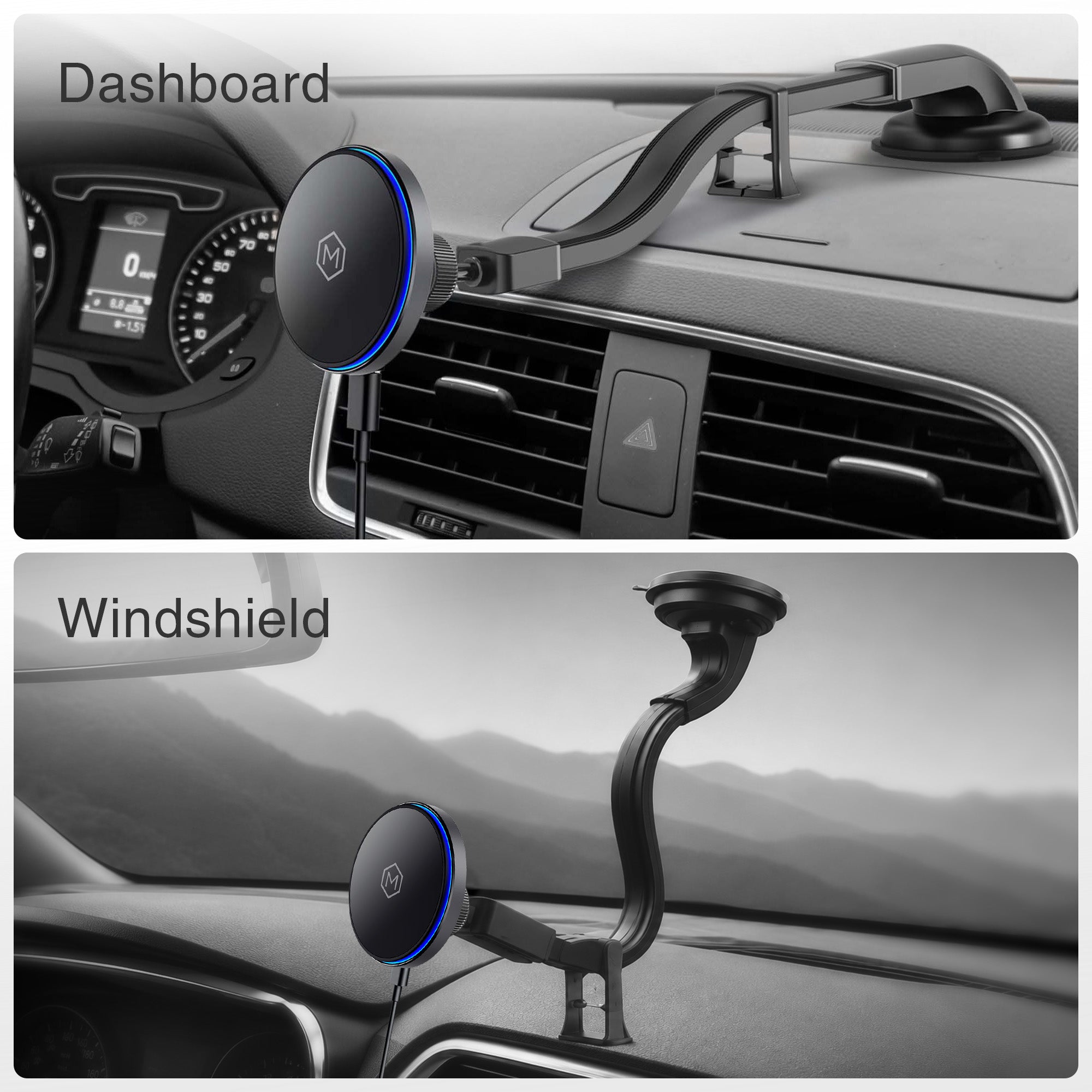 Qi2 MagSafe Wireless Flexible Gooseneck Suction Cup Phone Mount