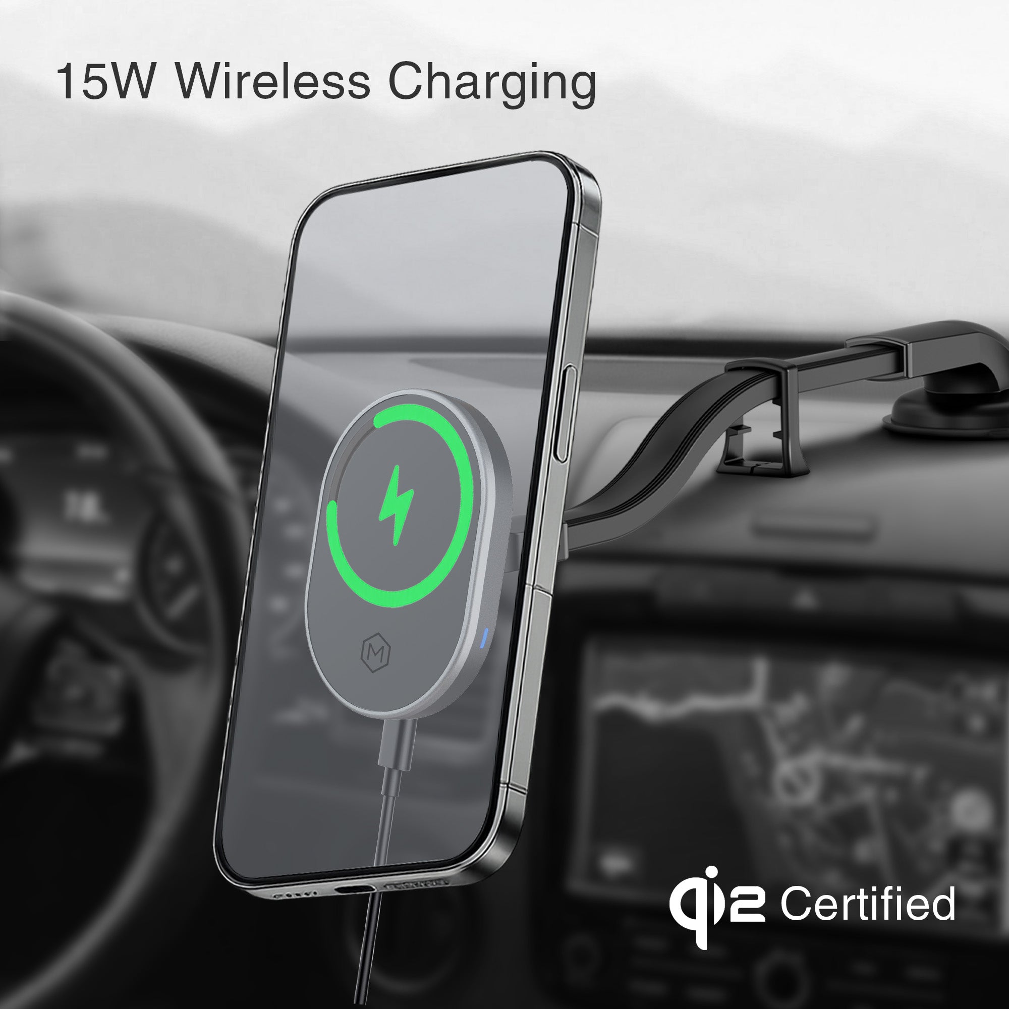 MagSafe Wireless Charger Flexible Gooseneck Suction Cup Phone Mount