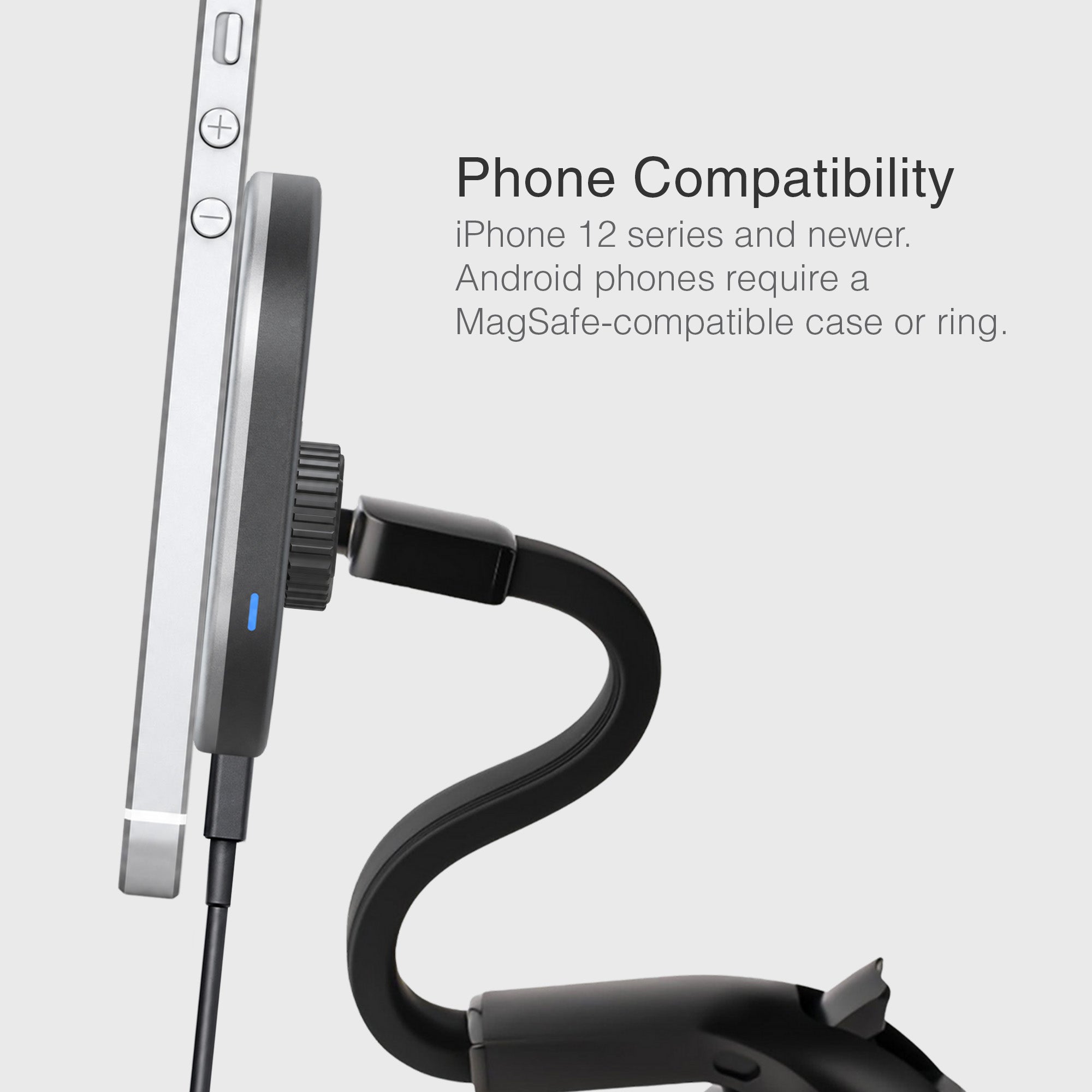 MagSafe Wireless Charger Flexible Gooseneck Suction Cup Phone Mount