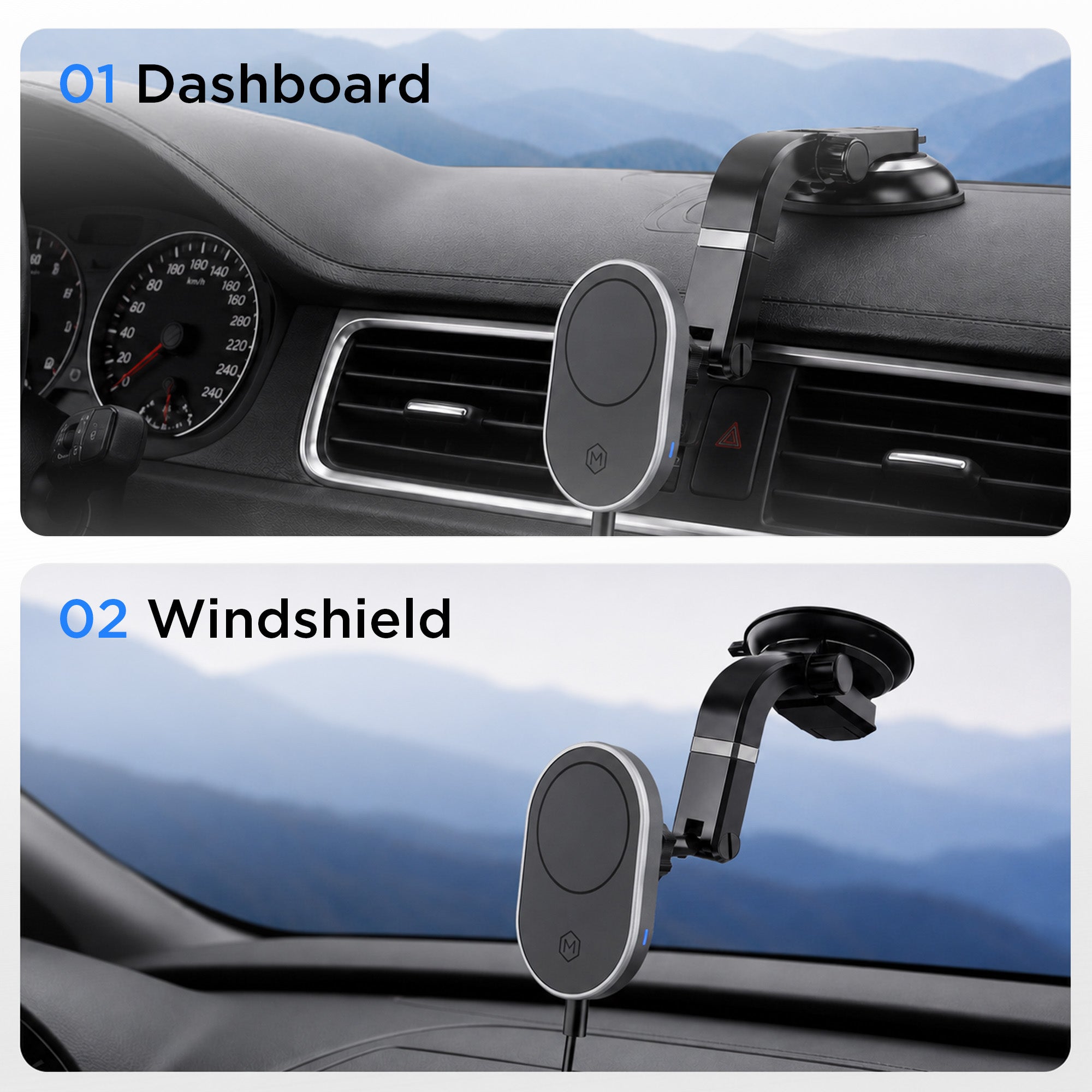 MagSafe Wireless Charger Multi-Angle Adjustable Suction Phone Mount for iPhone and Android
