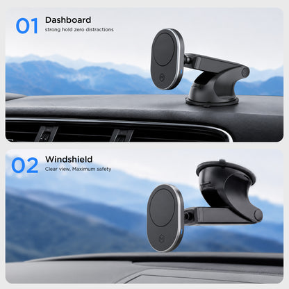 MagSafe Wireless Car Charger Suction Dash Phone Mount for iPhone and Android