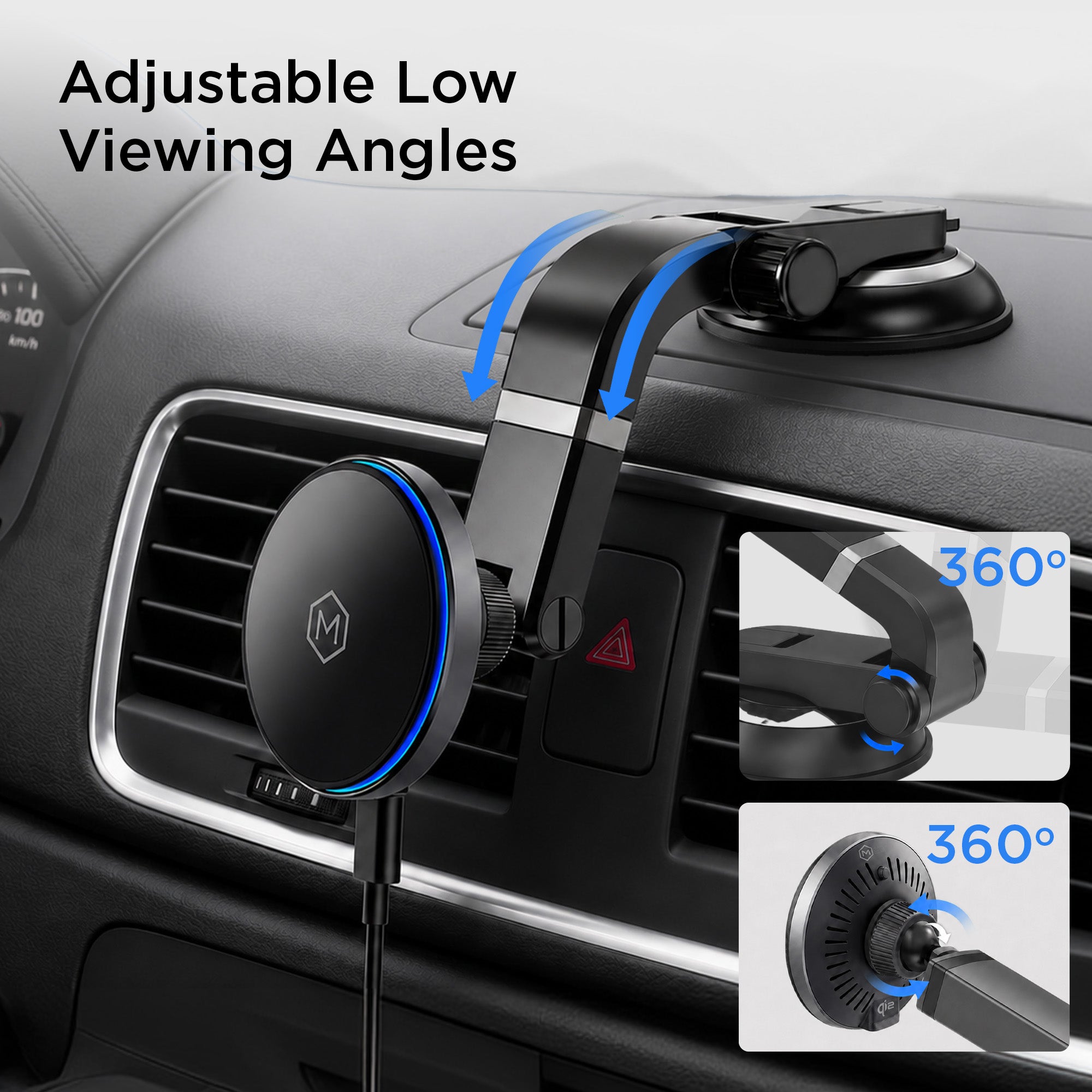 Mag Switch Qi2 Wireless Charger Multi-Angle Suction Car Mount for iPhone and Android