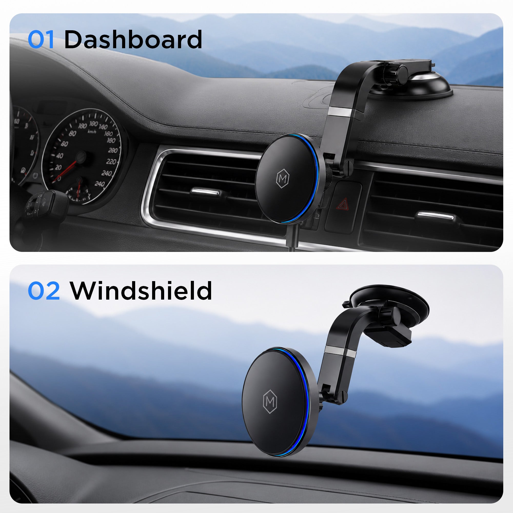 Mag Switch Qi2 Wireless Charger Multi-Angle Suction Car Mount for iPhone and Android