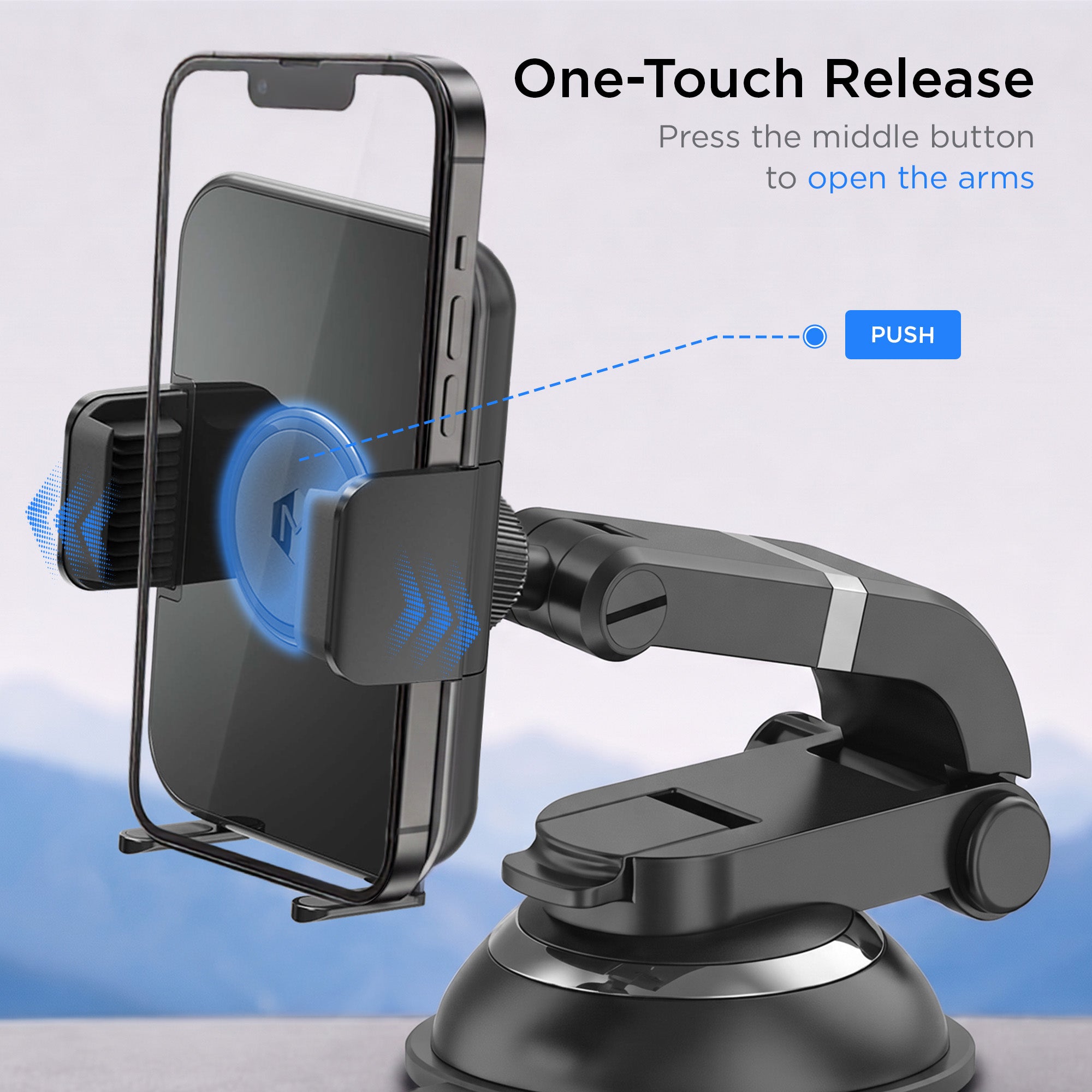 One-Touch Cradle Phone Mount With Multi-Angle Adjustable Suction Cup for iPhone and Android