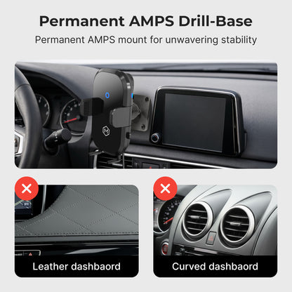 Auto Scan Fast Wireless Car Charger Mount with Drill Base AMPS Mounting Plate