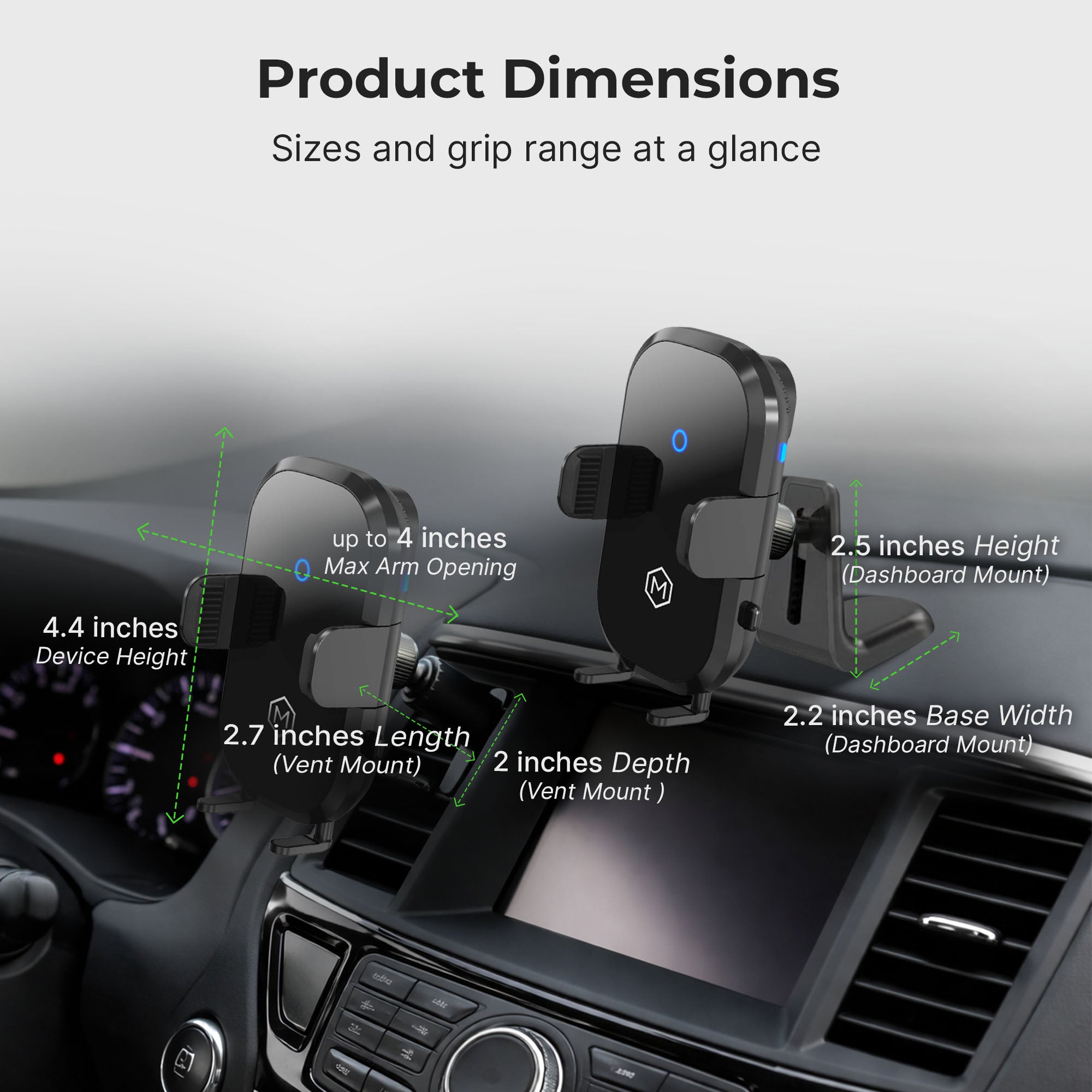 Auto Scan Fast Wireless Car Charger Mount For Vent & Dash