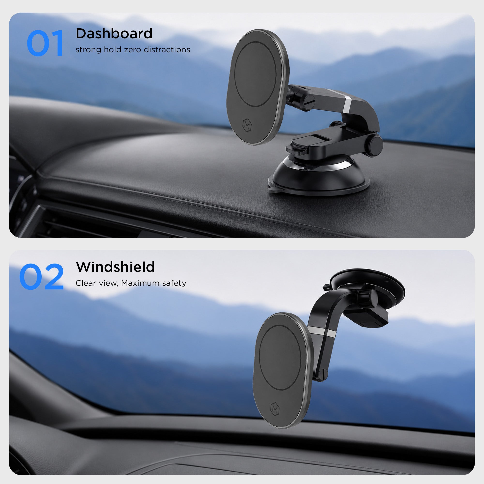 MagSafe Suction Cup Car Phone Mount Multi-Angle Adjustable Holder for iPhone and Android