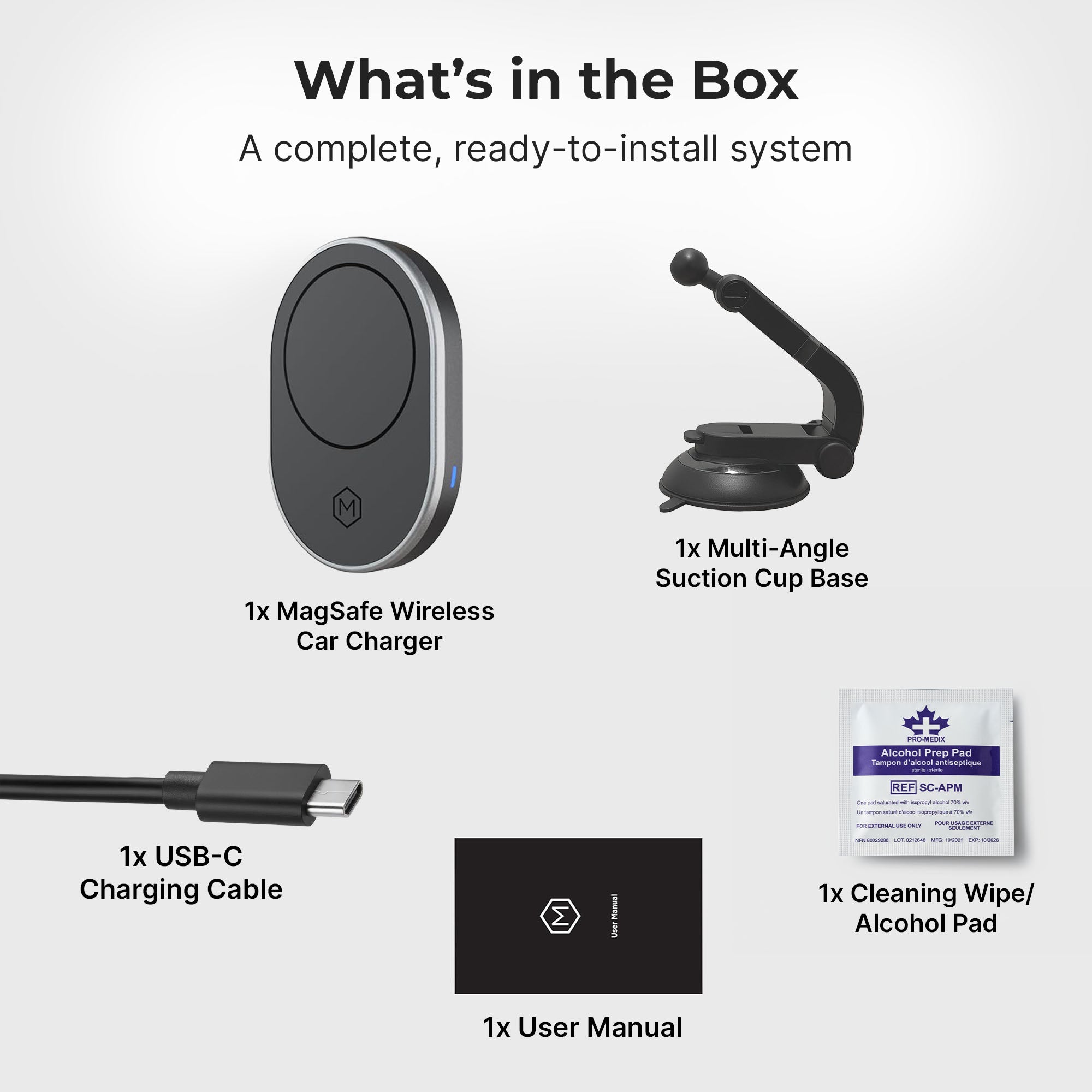 MagSafe Wireless Car Charger with Multi-Angle Adjustable Suction Cup