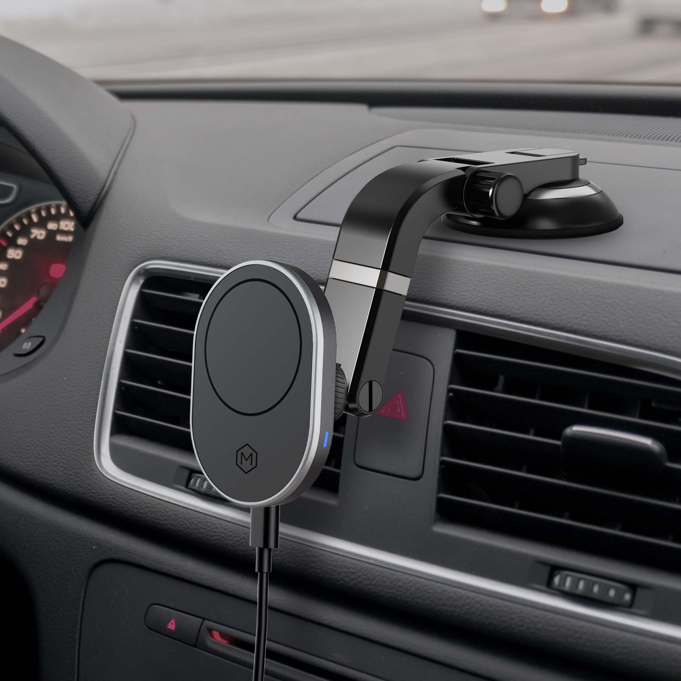 MagSafe Wireless Car Charger with Multi-Angle Adjustable Suction Cup