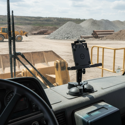 9”–13” Triple Suction Cup Tablet Holder – Metal Locking Industrial iPad Mount