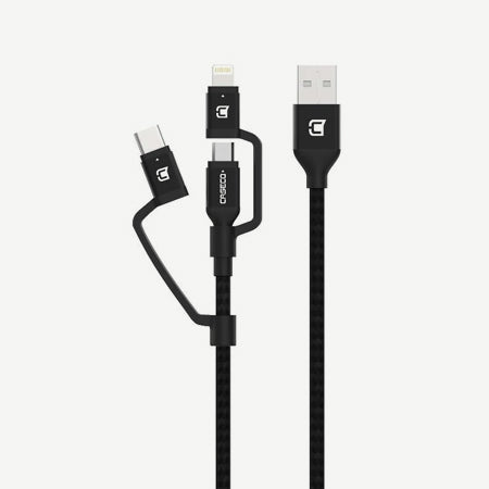 3-in-1 Universal Rugged Braided Cable 2 Meters - Charge/Sync Cables | Mighty Mount (Caseco black braided charger cables)